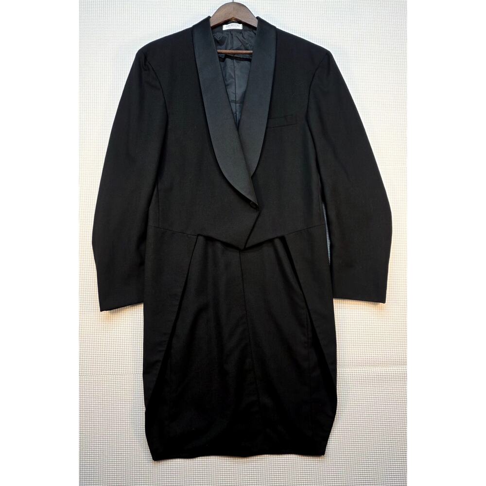 VTG 80s Lord West Black Tuxedo Tailcoat 41L Wool Shawl Lapel Formal Dress Jacket - Picture 3 of 12